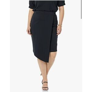 NEW TEREA Black Hazel Wrap Midi Skirt Skirt XL